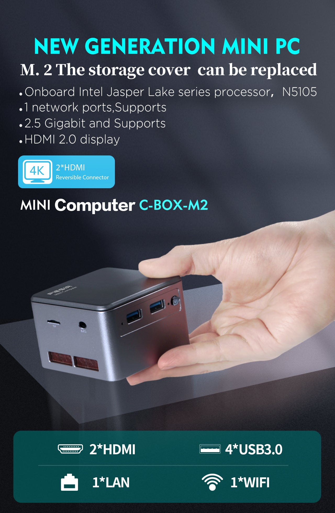 PIESIA C-BOX-M2 Mini PC Aluminum body 11th gen Intel N5105,Windows 11 Pro, 8GB RAM 256G SSD, Support 4K Dual Output, USB3.0, Dual-Band WiFi5, BT