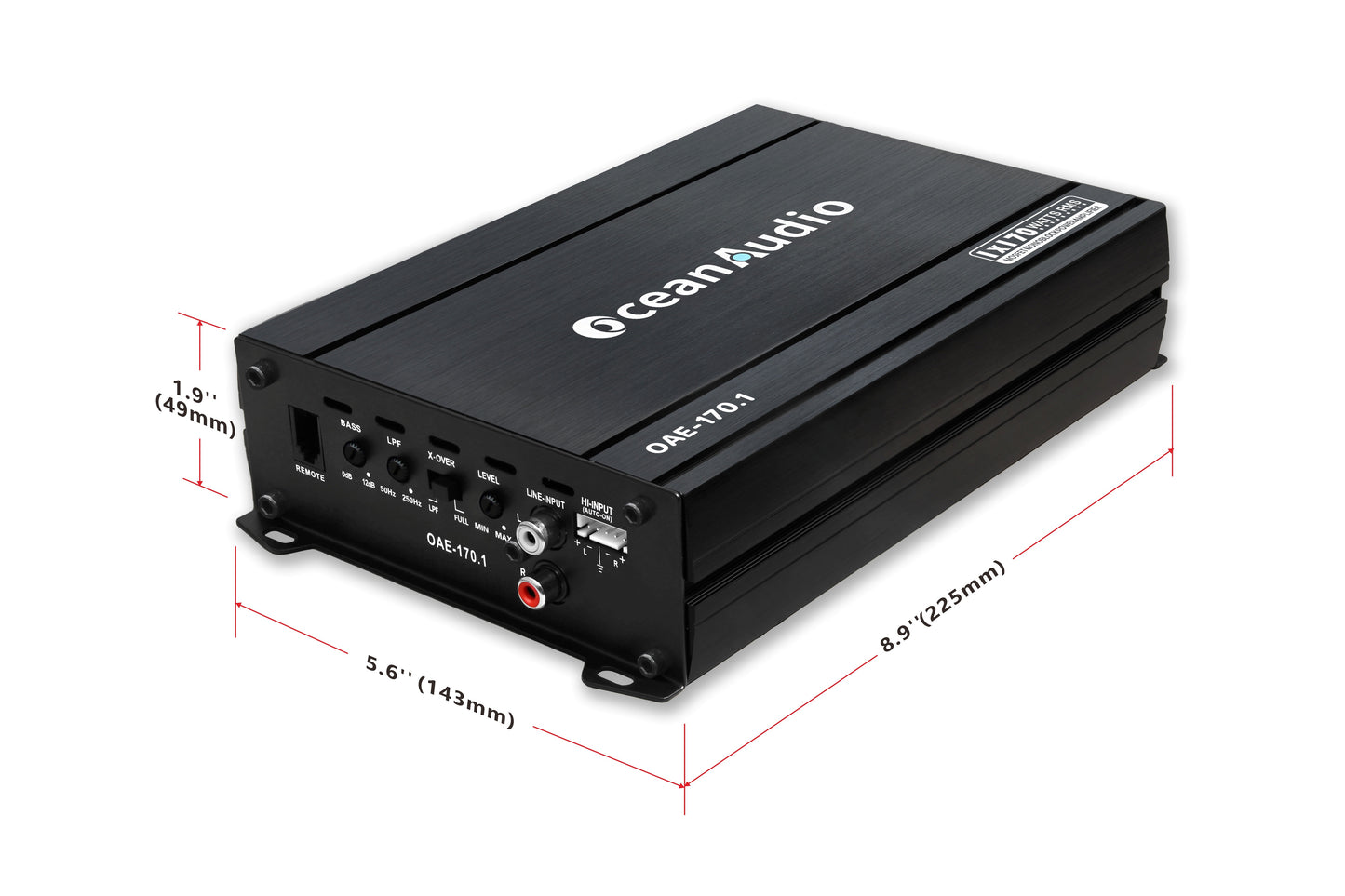 OceanAudio OAE-170.1 Car Audio Subwoofer Amplifier - Monoblock, Class A/B, 2/4 Ohm Stable, Mosfet Power Supply 340W - RMS Power @4Ω 1*110W @2Ω 1*170W Max Power @2Ω 1*340W