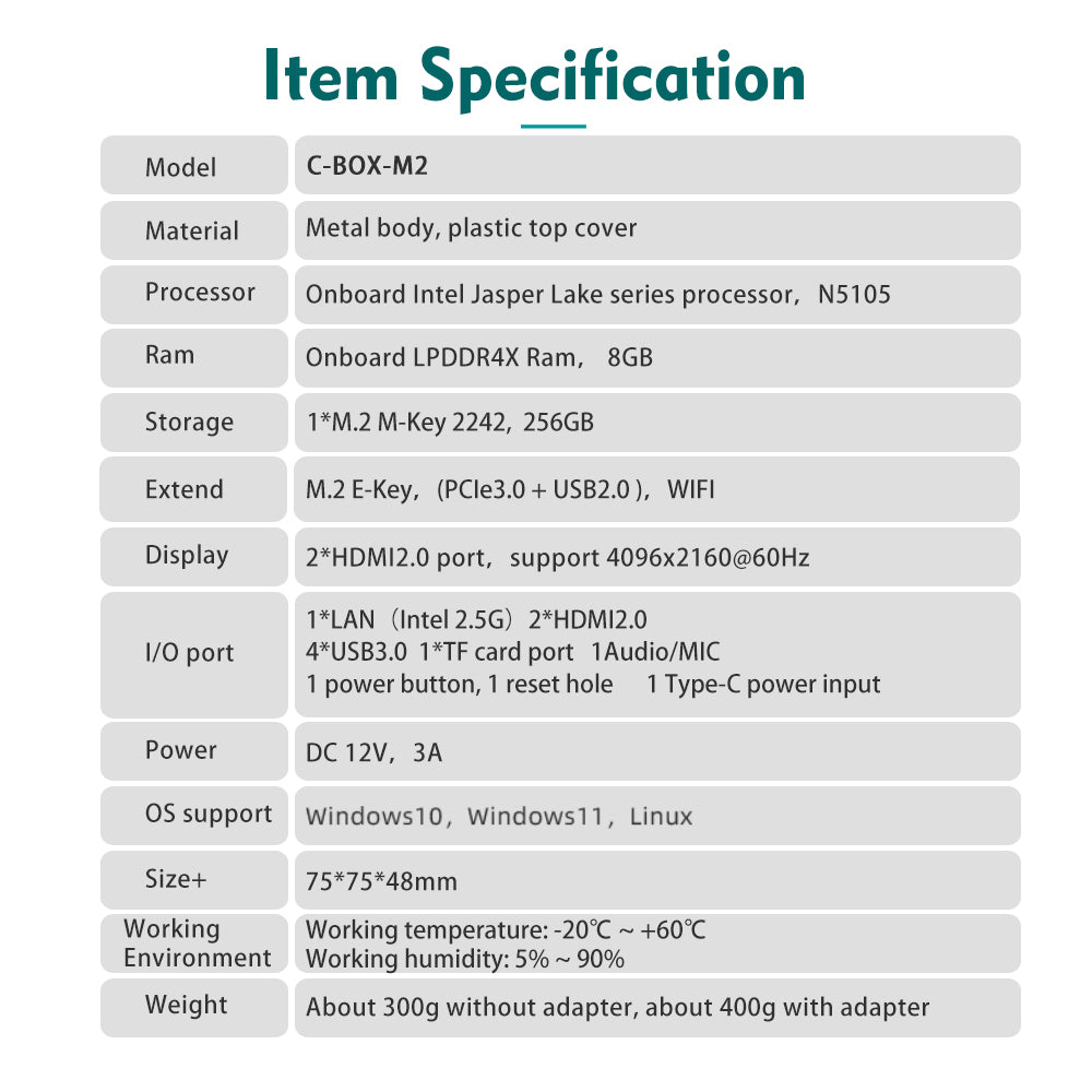 PIESIA C-BOX-M2 Mini PC Aluminum body 11th gen Intel N5105,Windows 11 Pro, 8GB RAM 256G SSD, Support 4K Dual Output, USB3.0, Dual-Band WiFi5, BT